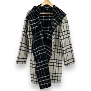 Sutton Studio Petite Window Pane Plaid Wool Reversible Coat Women's 10 P Black